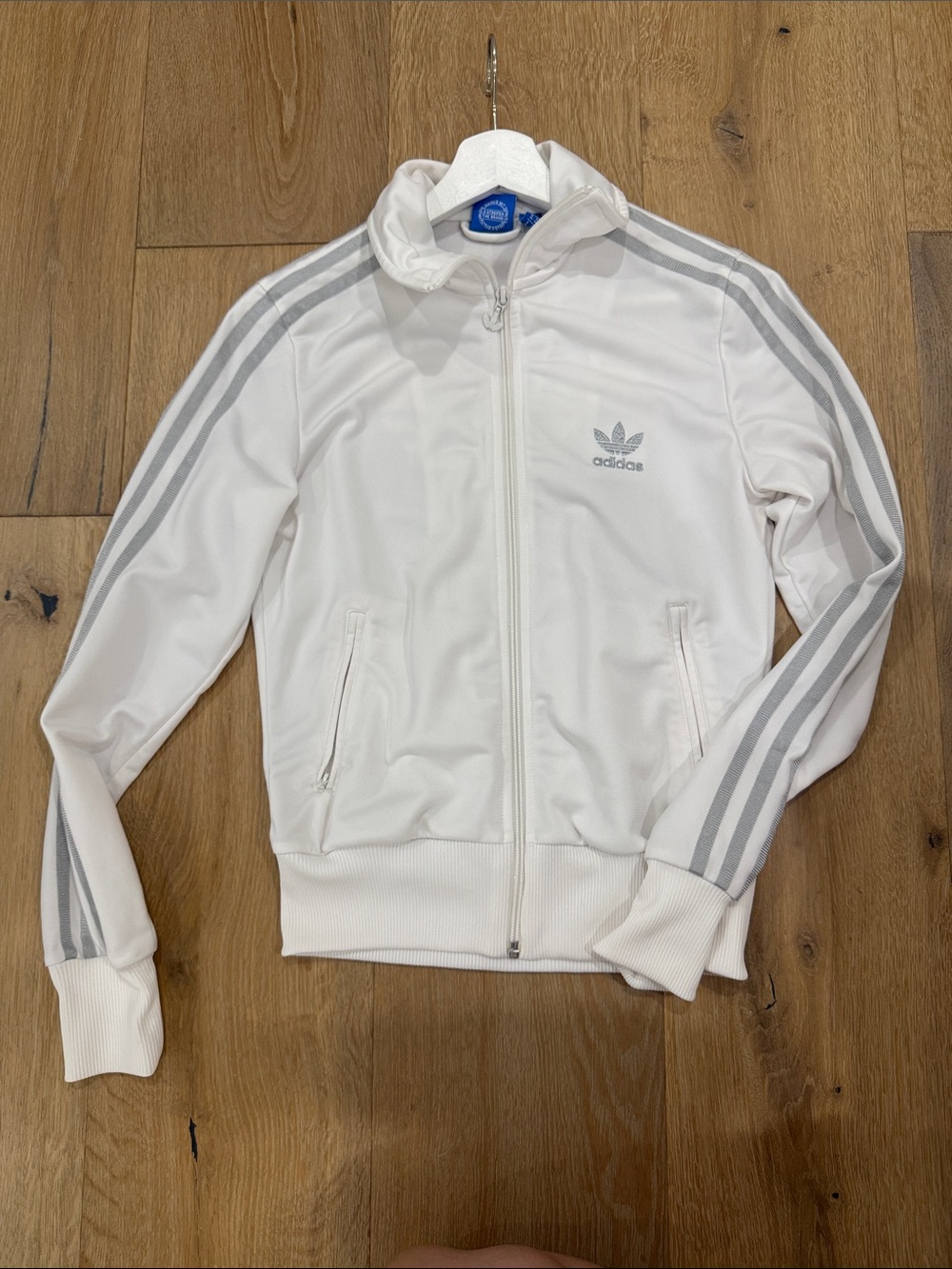 adidas White & Light Gray Trefoil Track Bomber Jacket